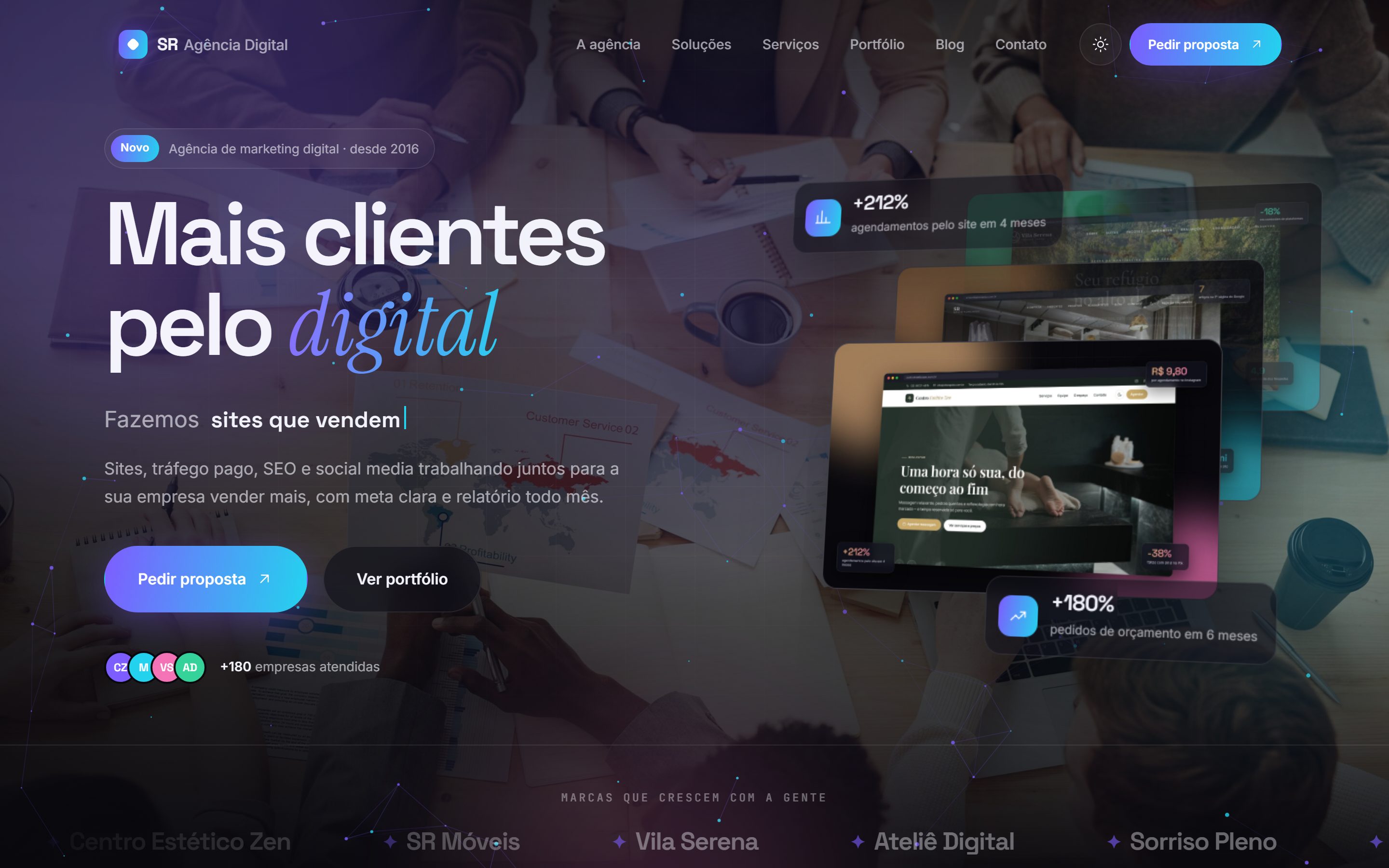 Site para agência de marketing digital com portfólio, propostas e gestão