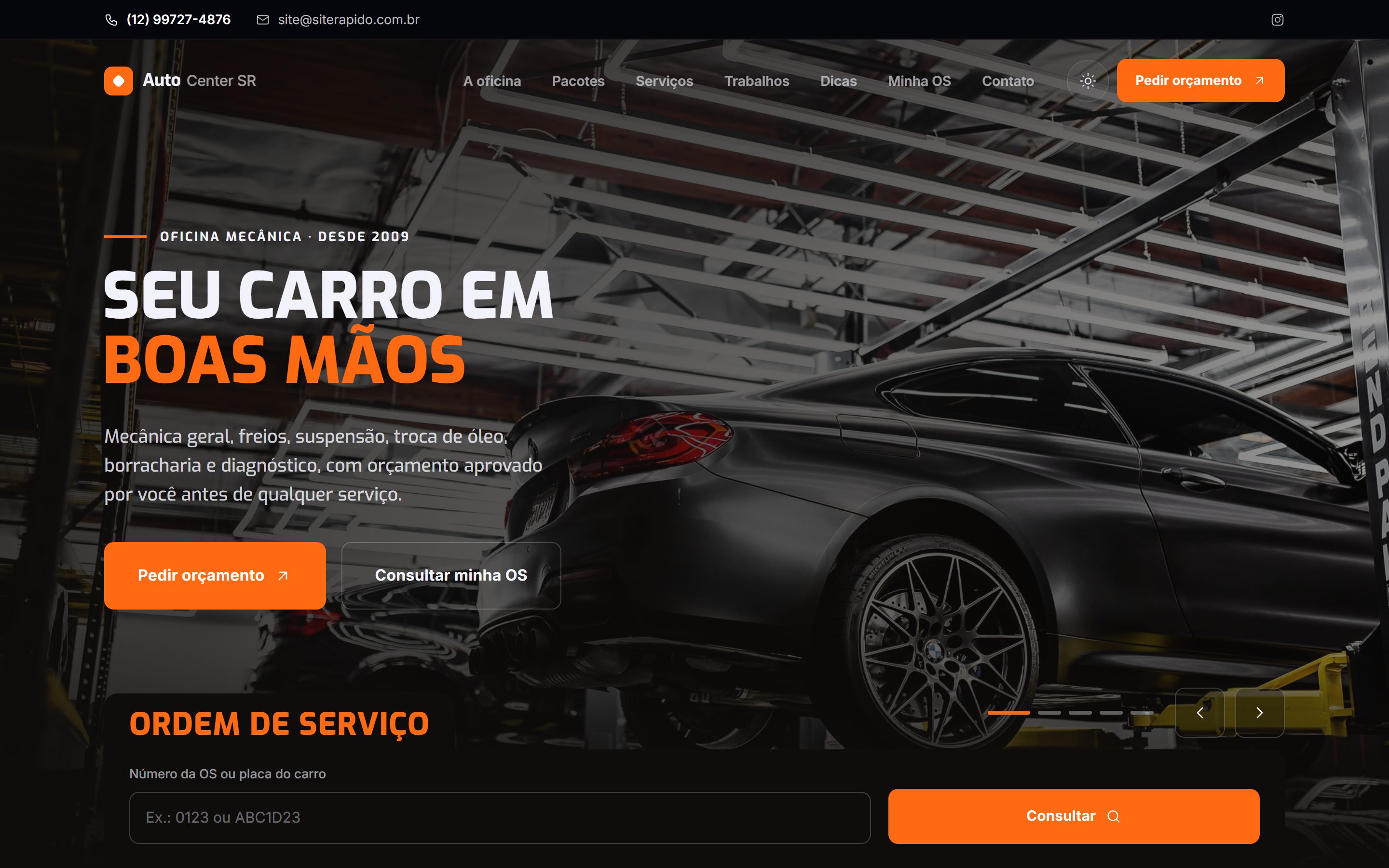 Site para oficina mecânica com ordem de serviço, estoque e PDV