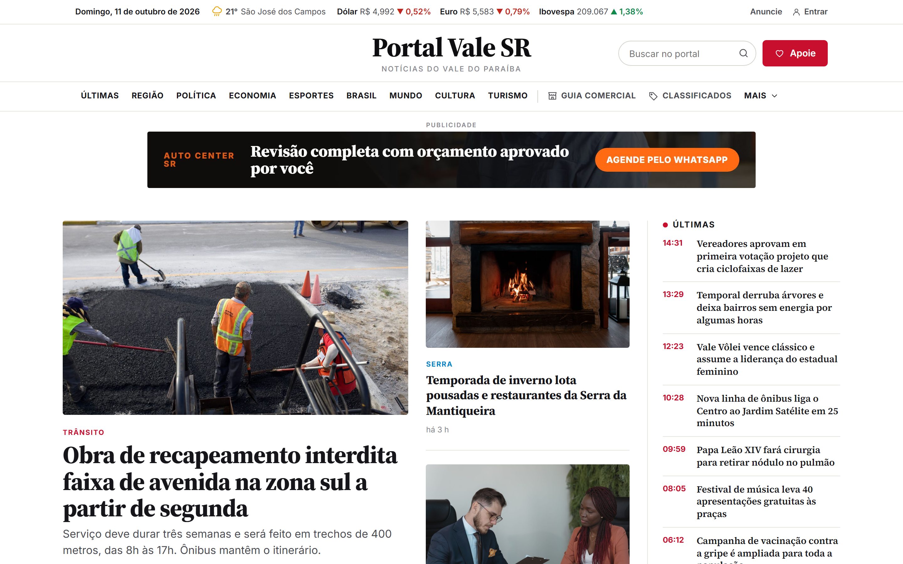 Portal de notícias regional com guia comercial, classificados e AdSense