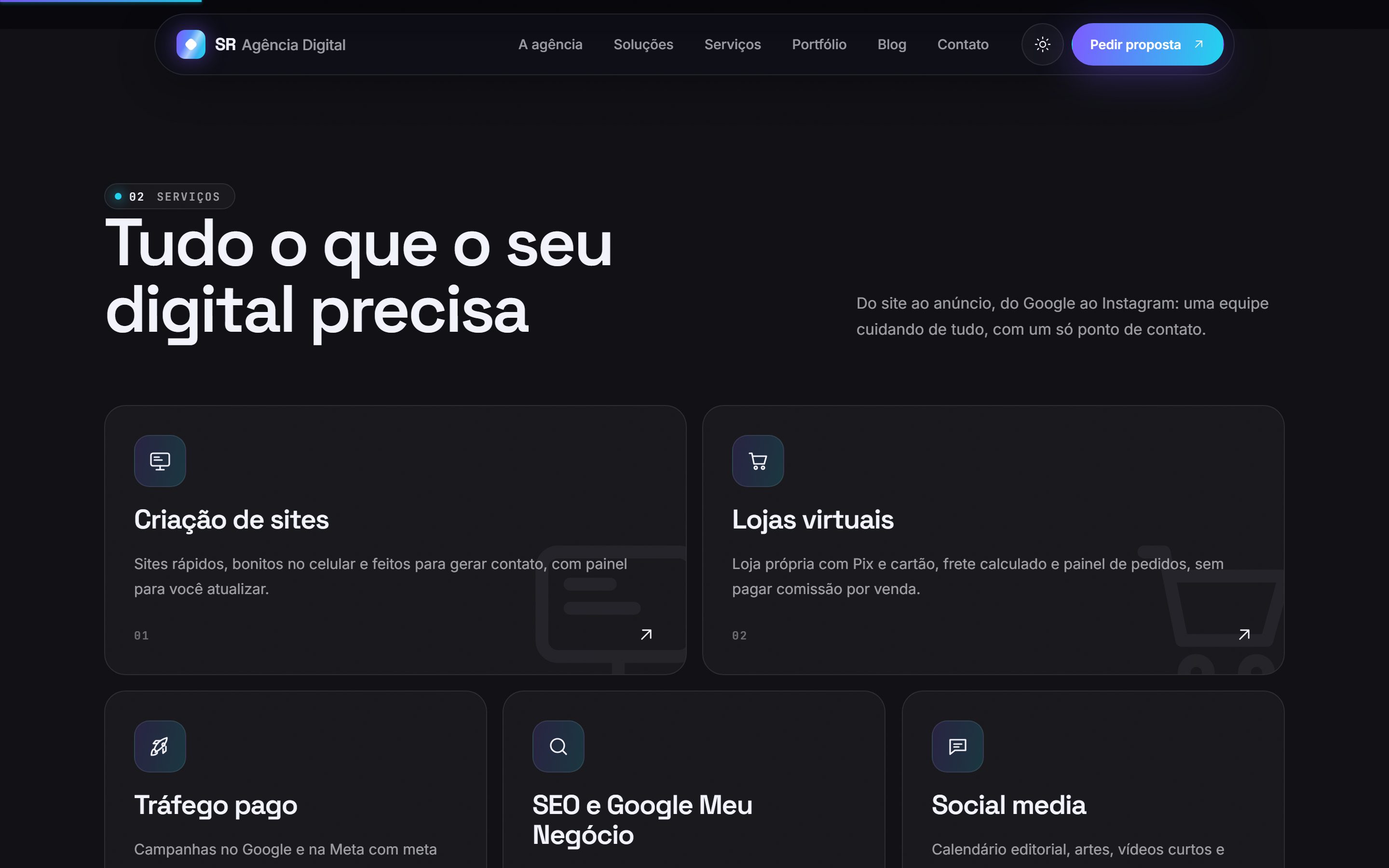 Serviços em cartões com brilho e movimento