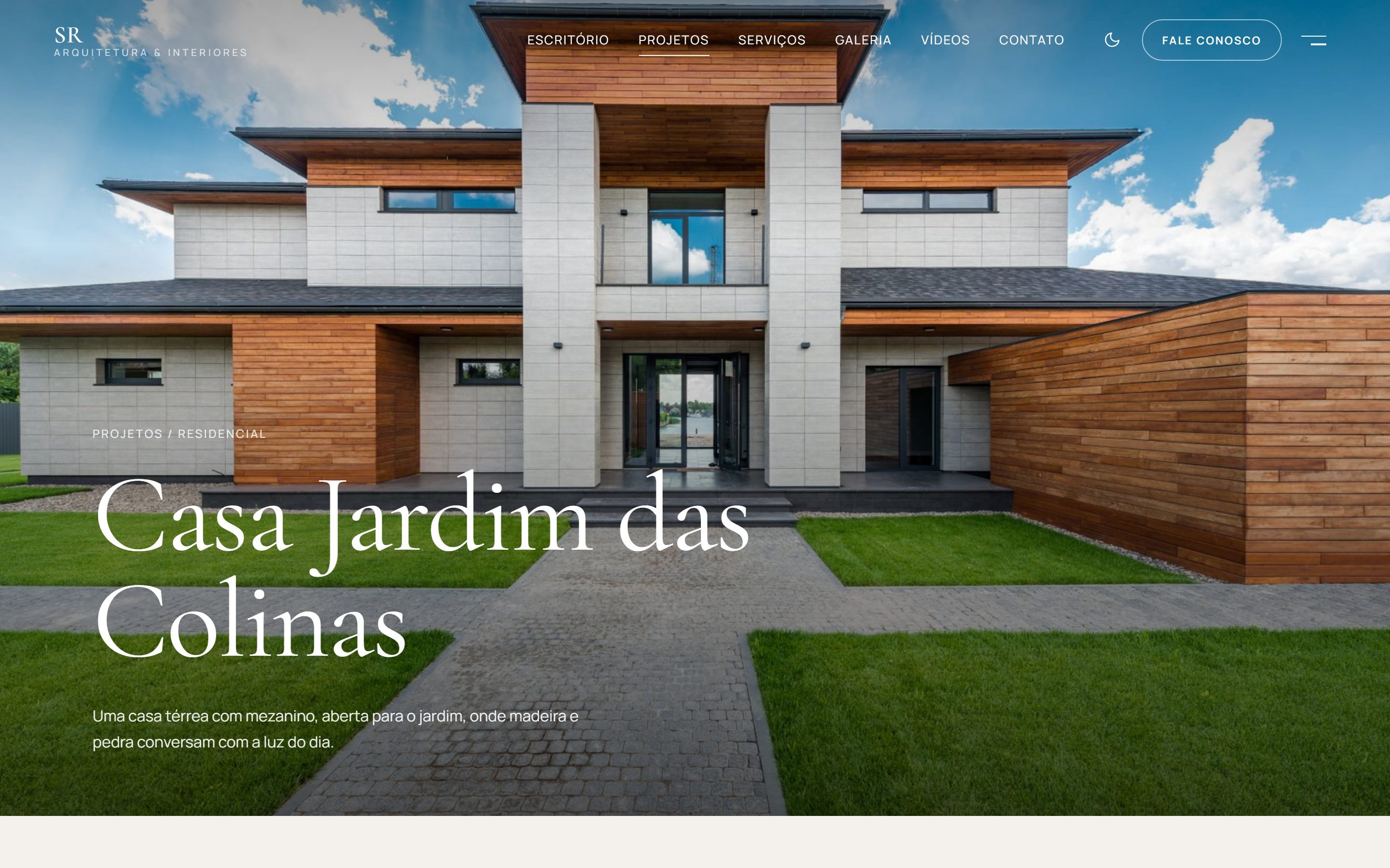 A página de cada projeto, com a capa em tela cheia