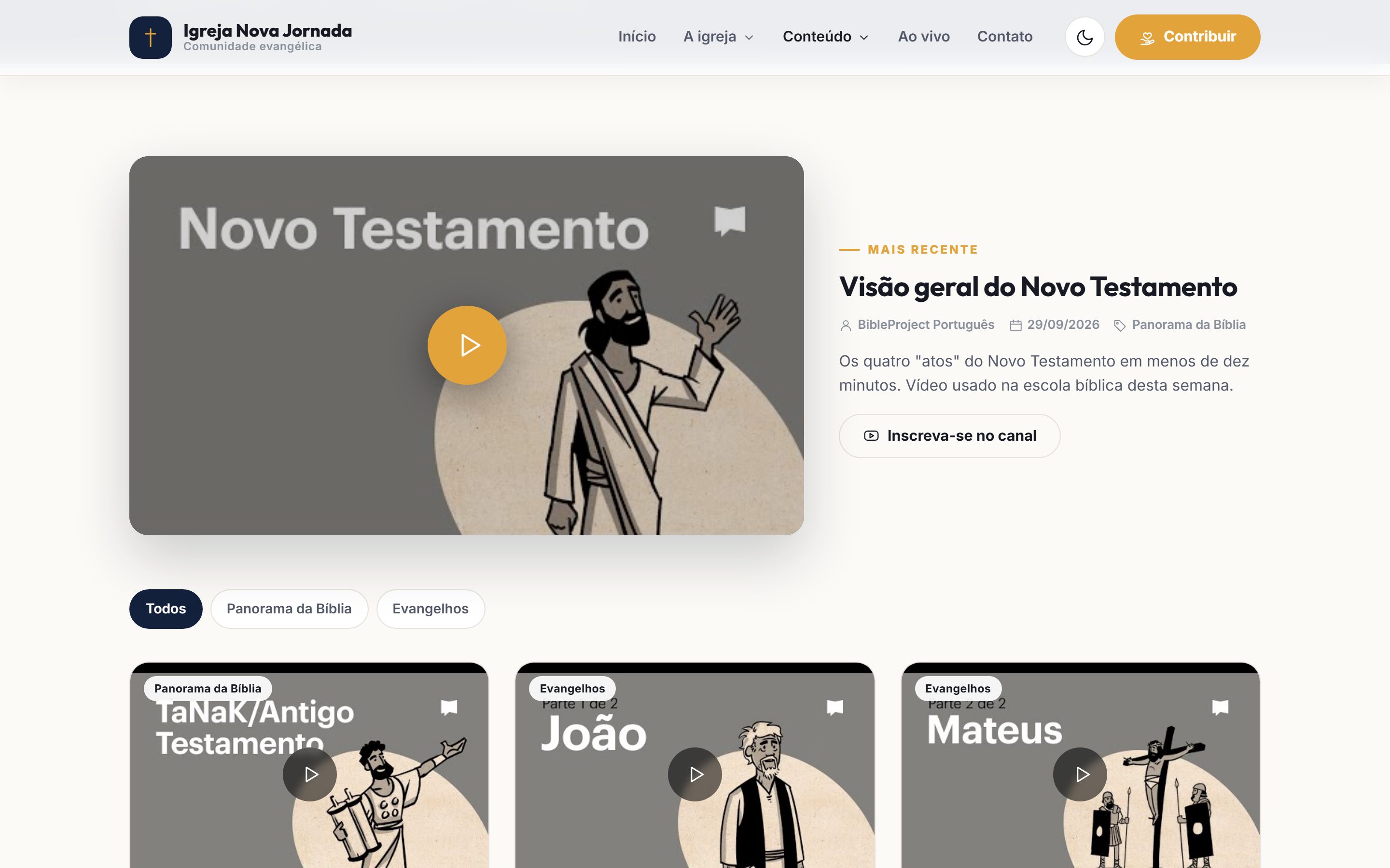 Pregações por série, abrindo no próprio site