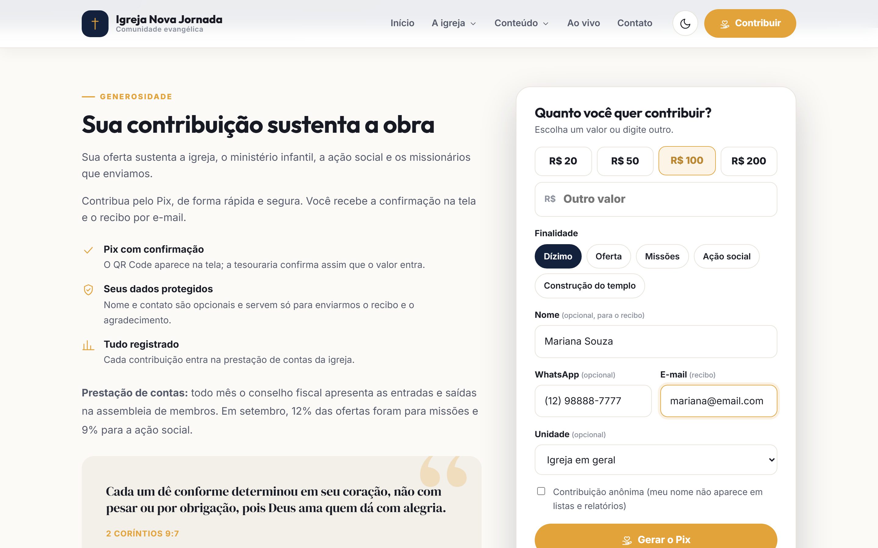 Contribuir: valor, finalidade e Pix