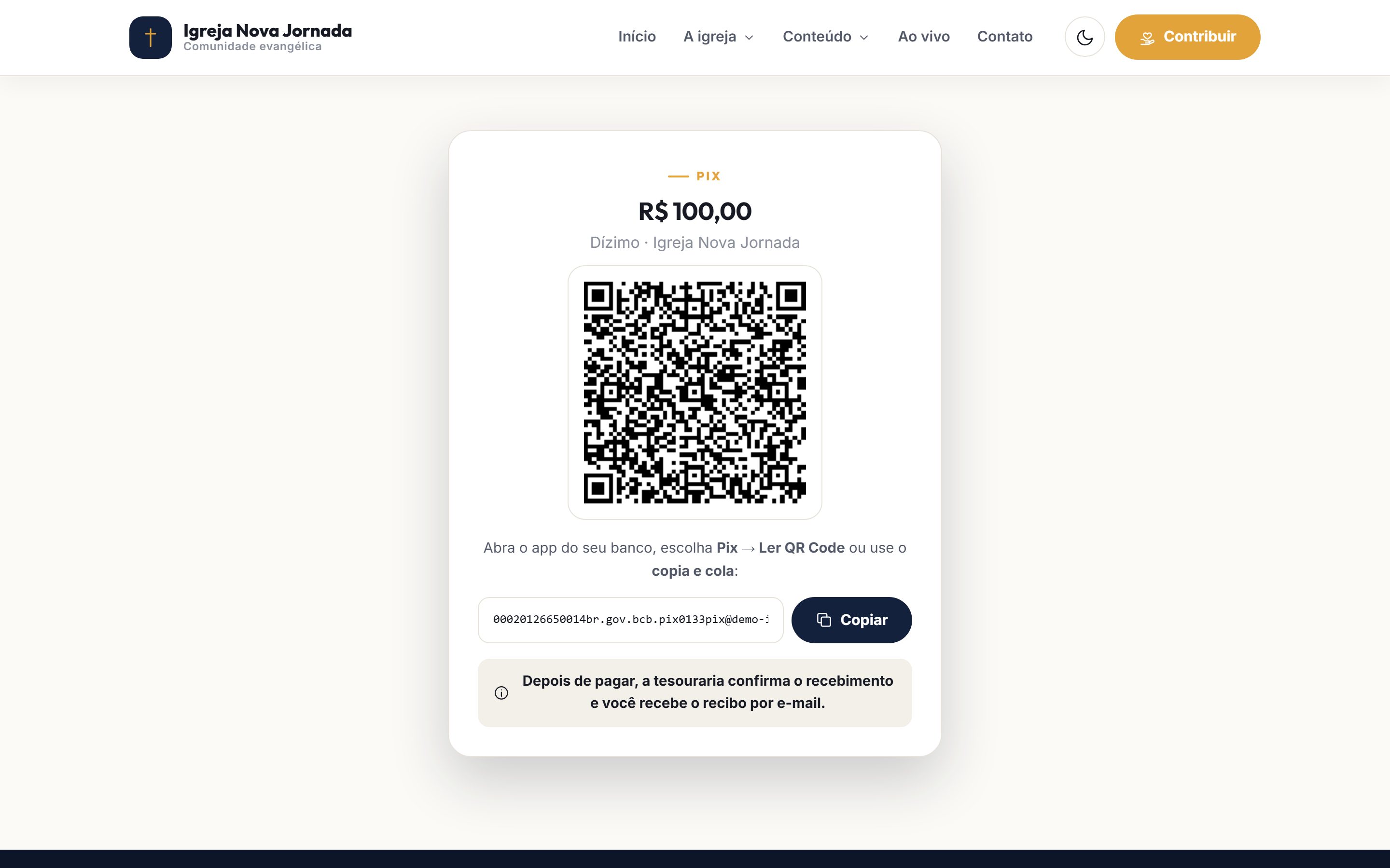 Pix com QR Code e copia e cola