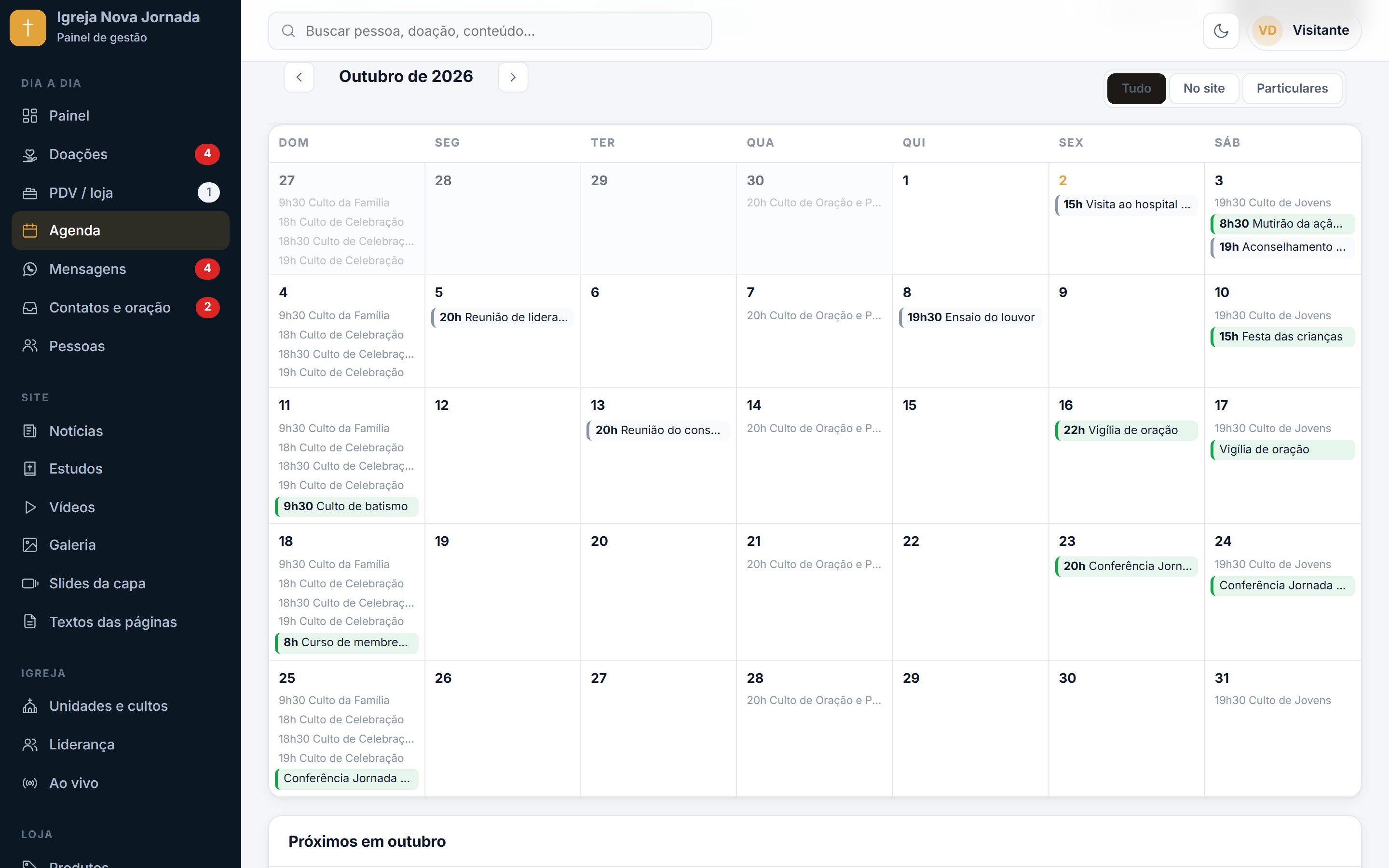 Agenda com eventos públicos e particulares