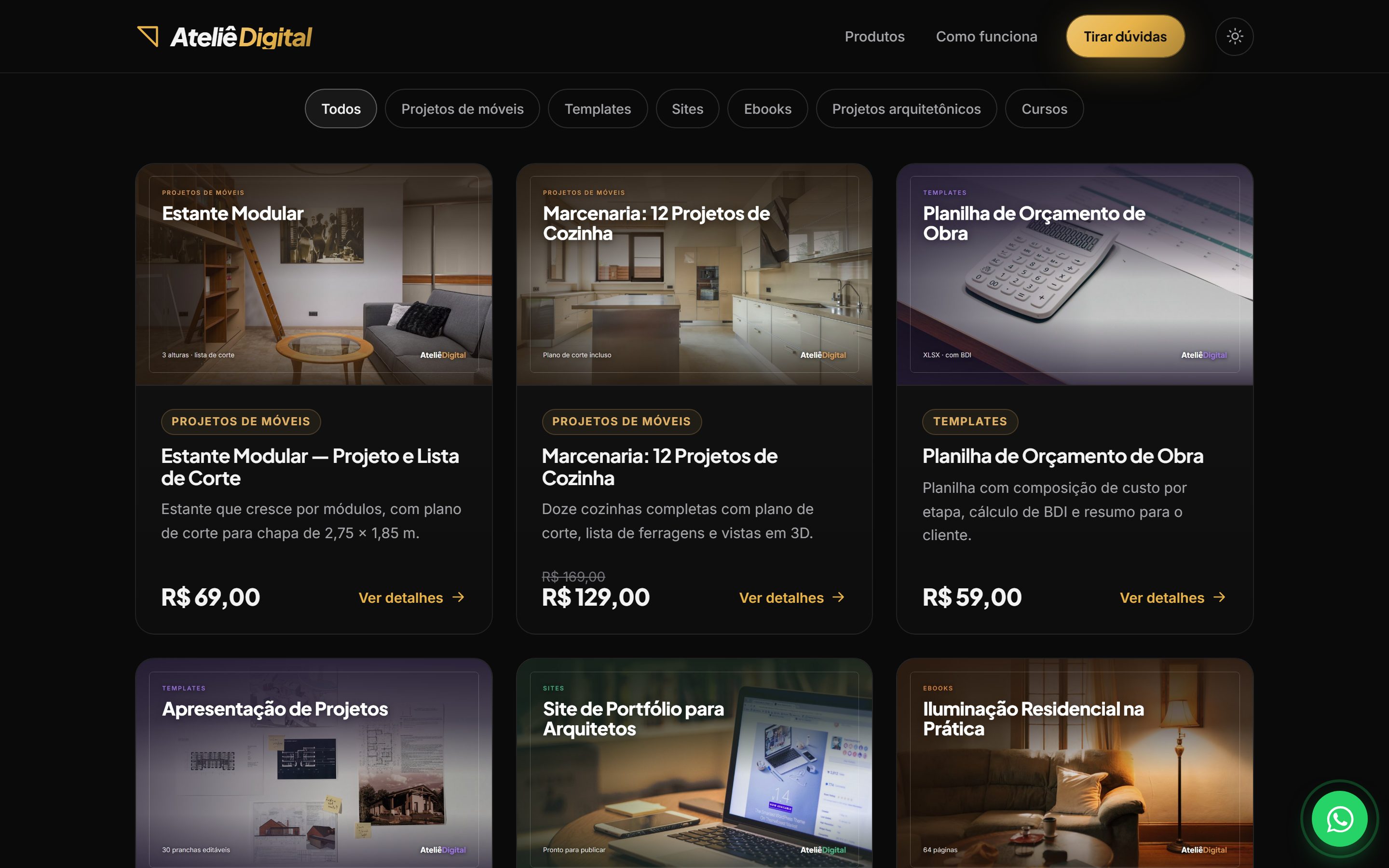 A vitrine: seus produtos por categoria, com filtro