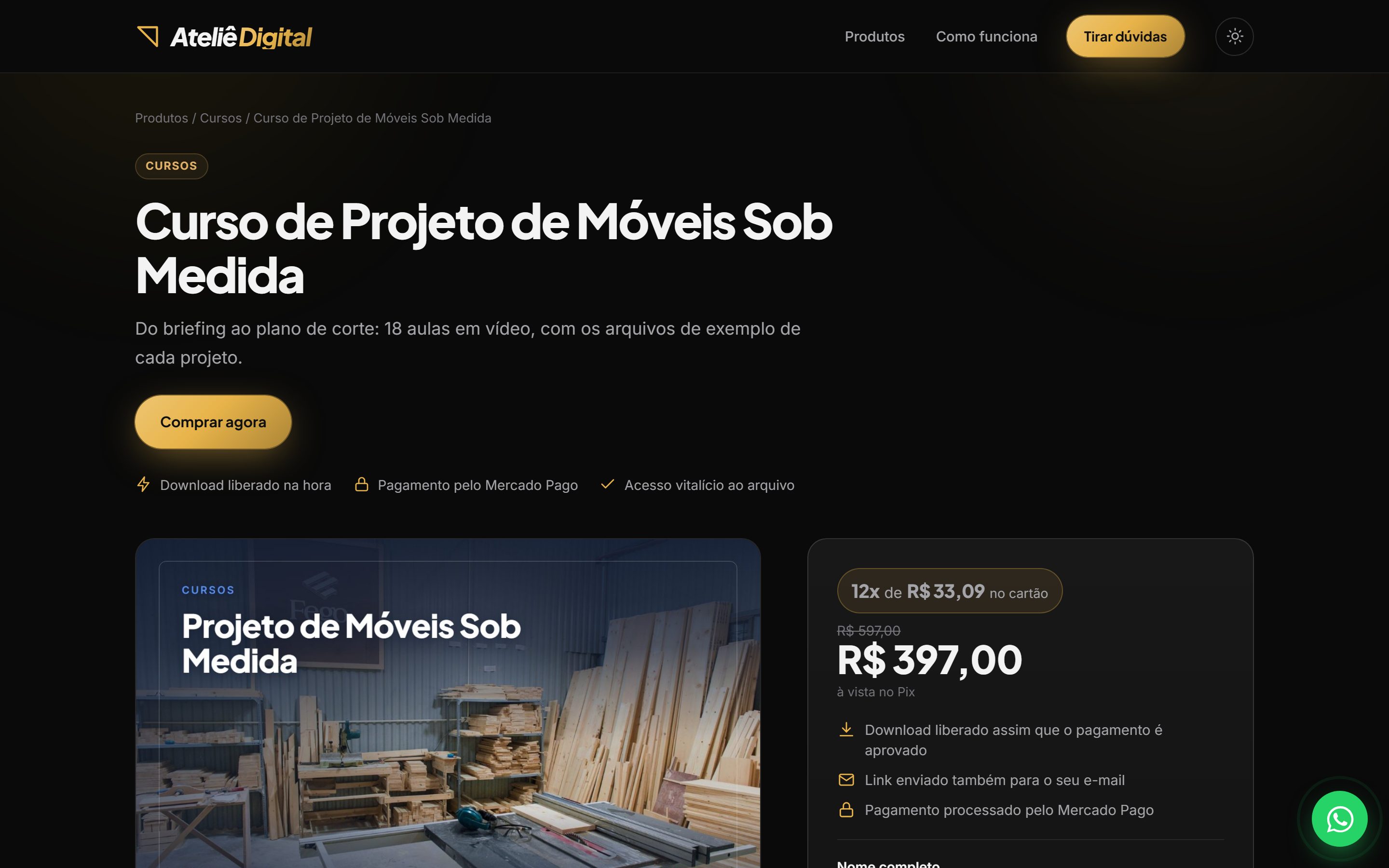 Página do produto com fotos, preço e compra na mesma tela