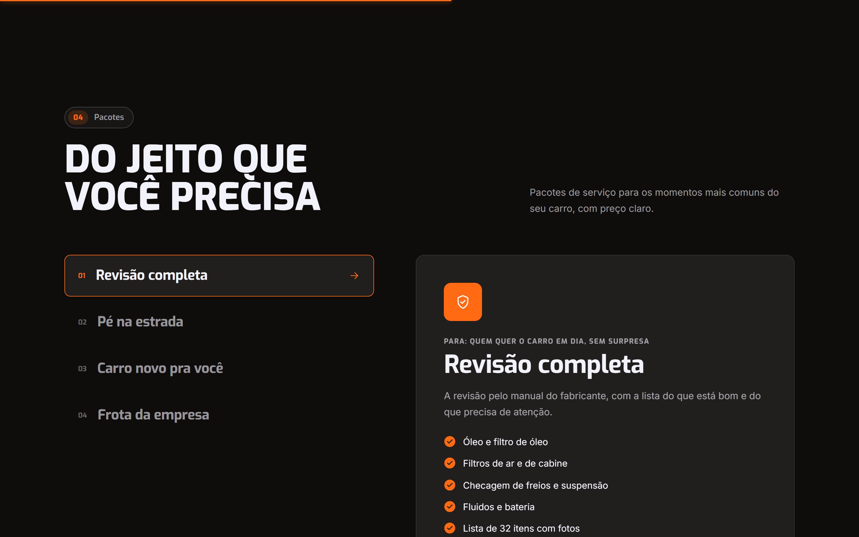 Pacotes para os momentos mais comuns do carro