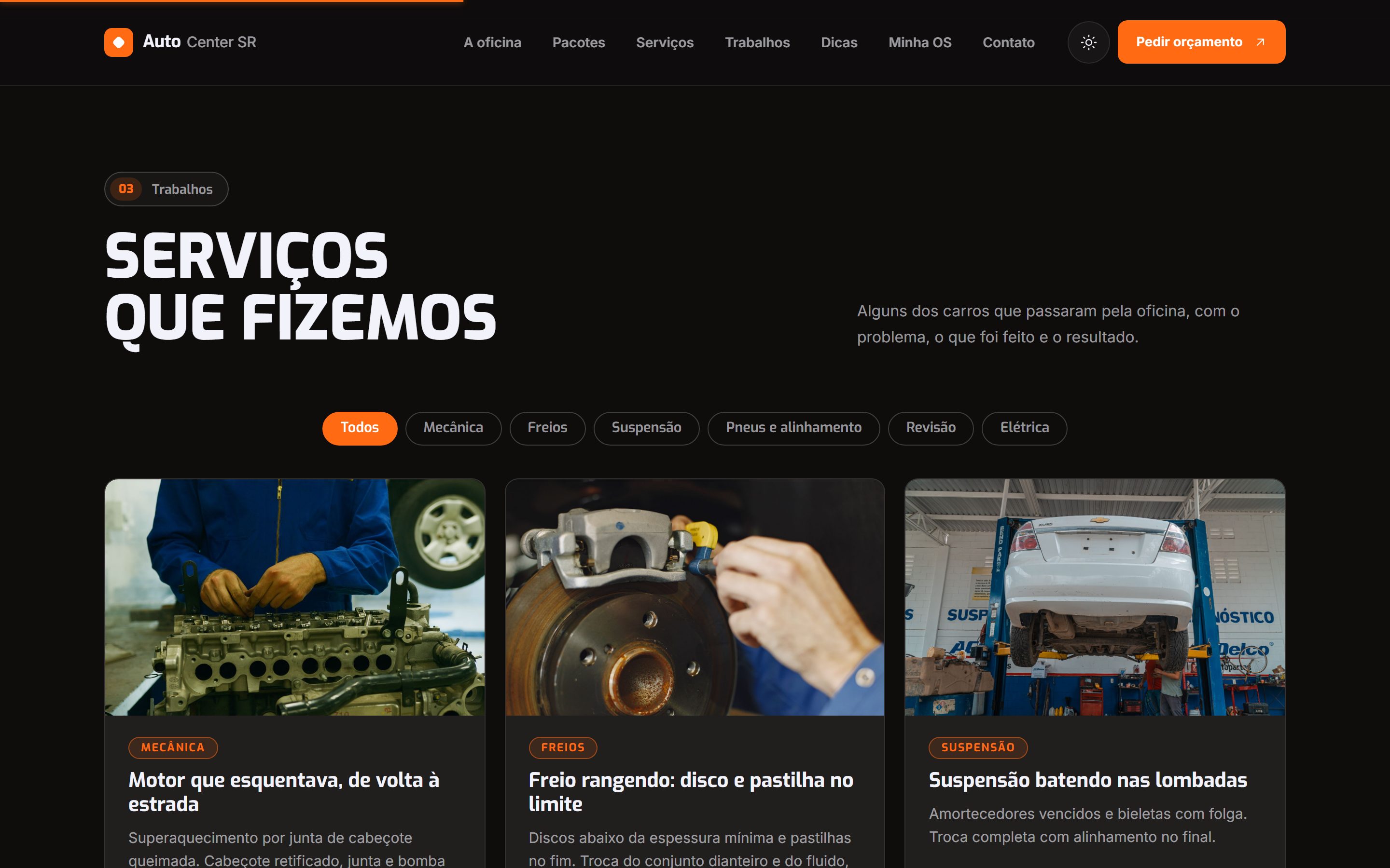 Serviços realizados com fotos e filtro por categoria