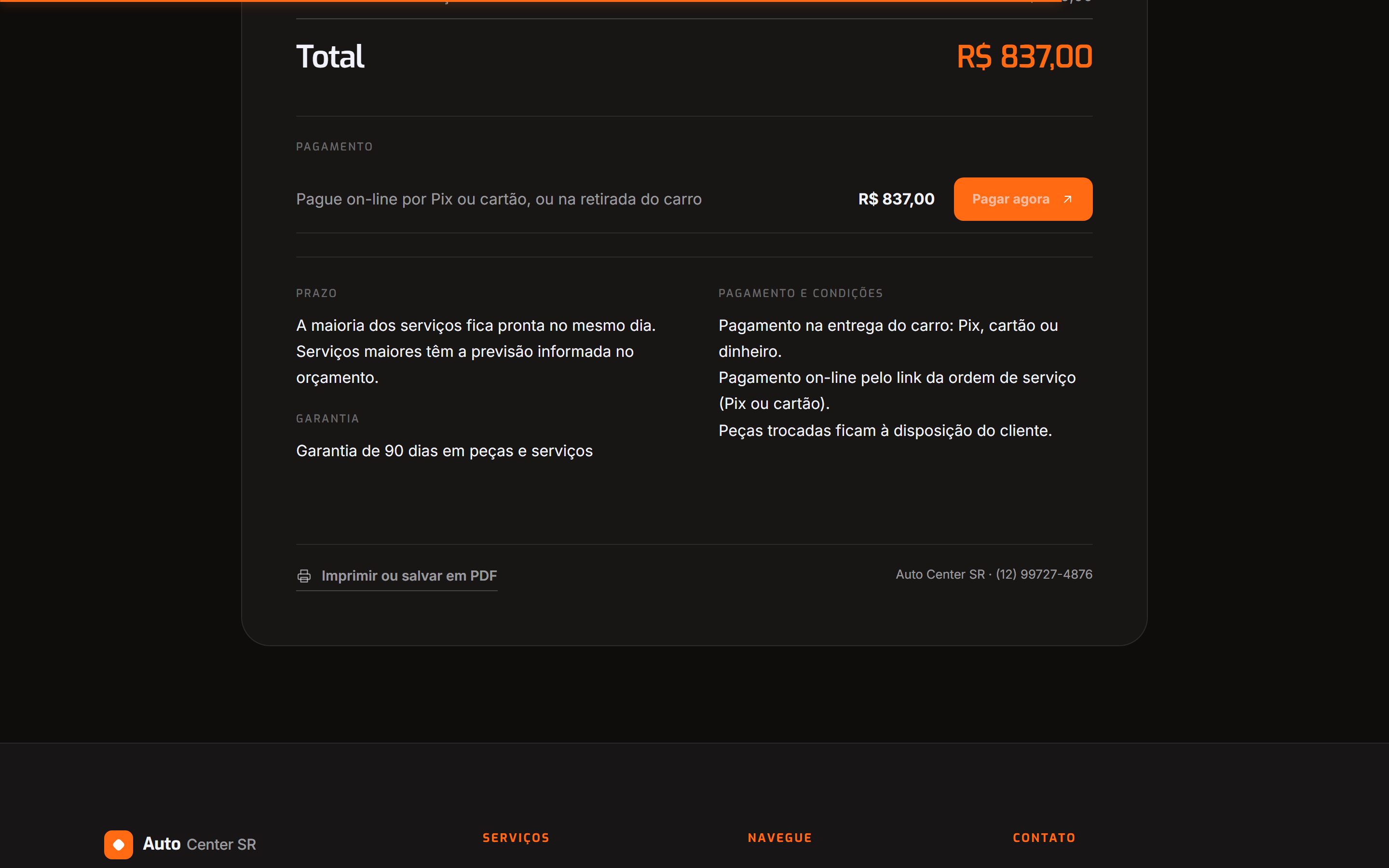 Pagamento pelo link: Pix ou cartão