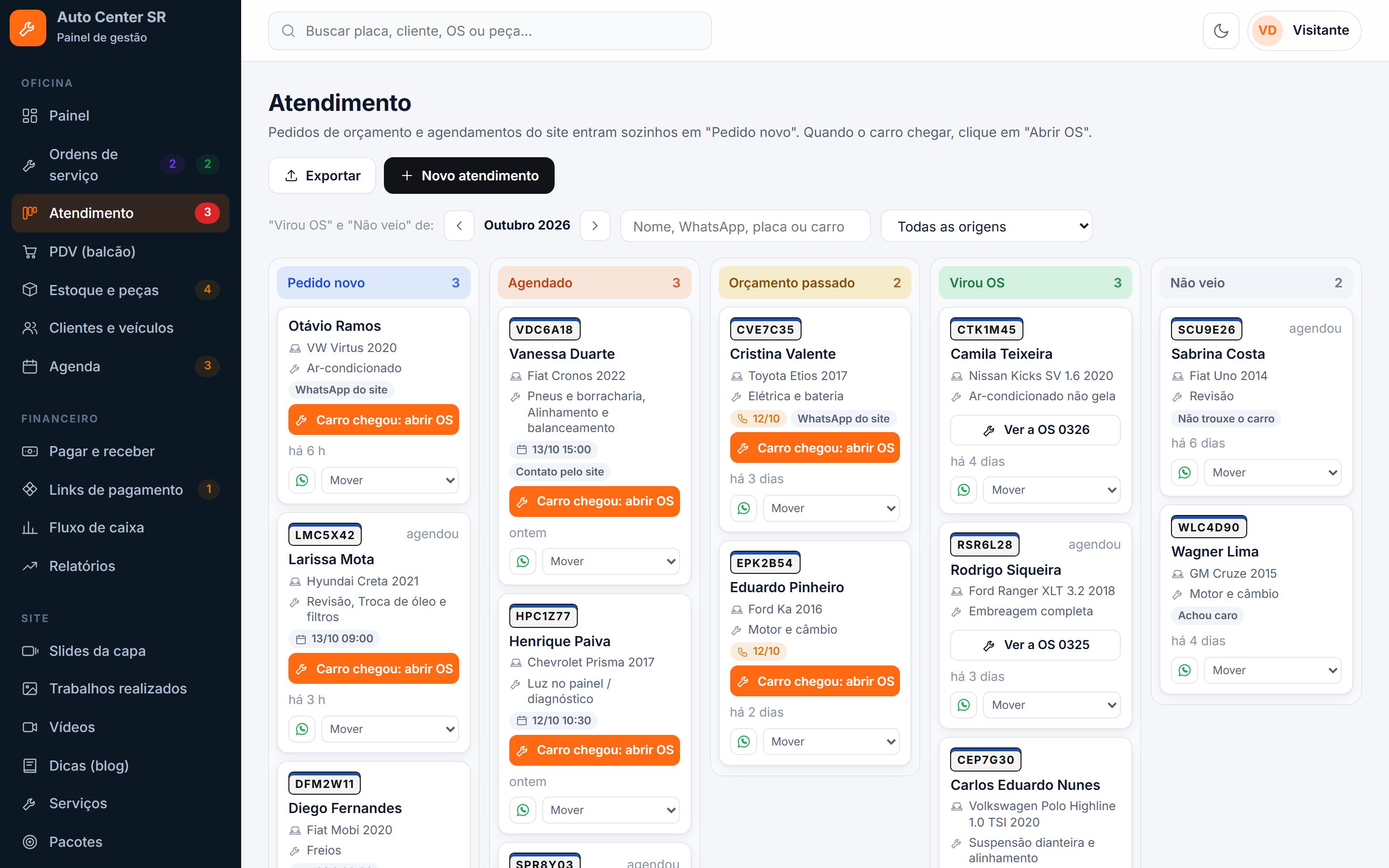 Pedidos do site no Atendimento, até virar OS