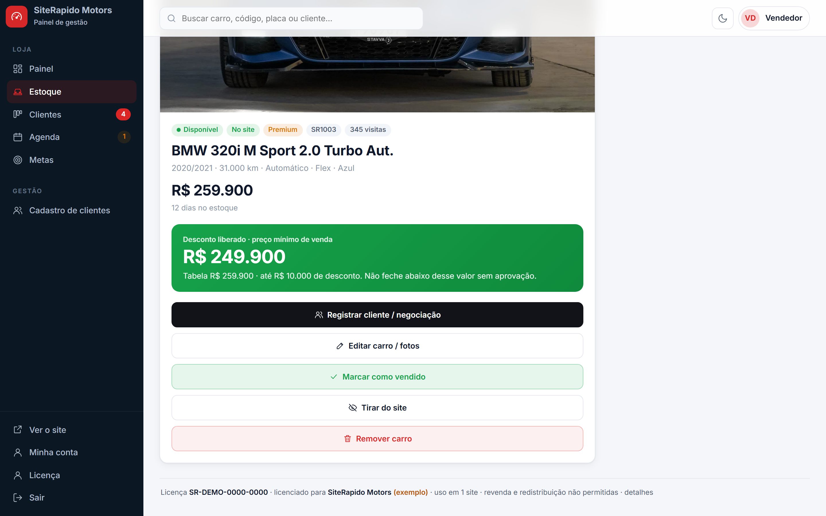 O mesmo carro visto pelo vendedor: só o preço mínimo