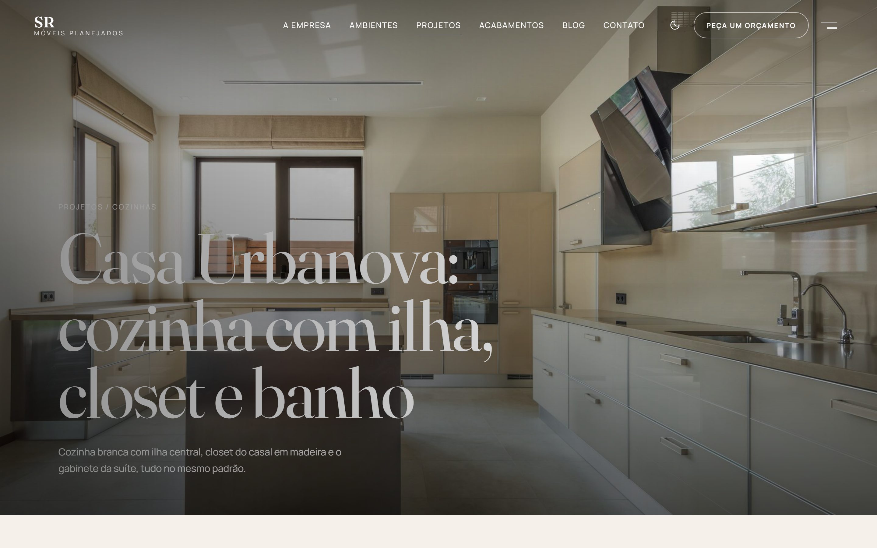 A página de cada projeto, com a capa em tela cheia