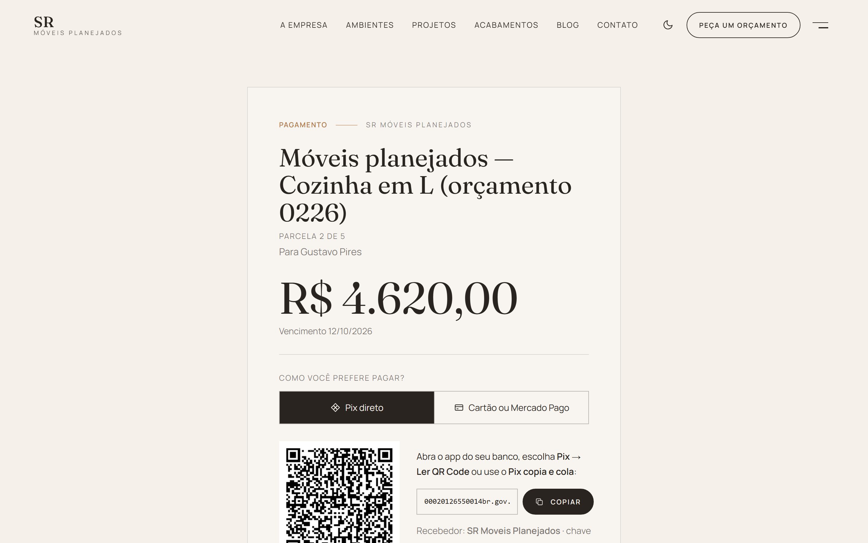 Link de pagamento: QR Code, copia e cola ou cartão