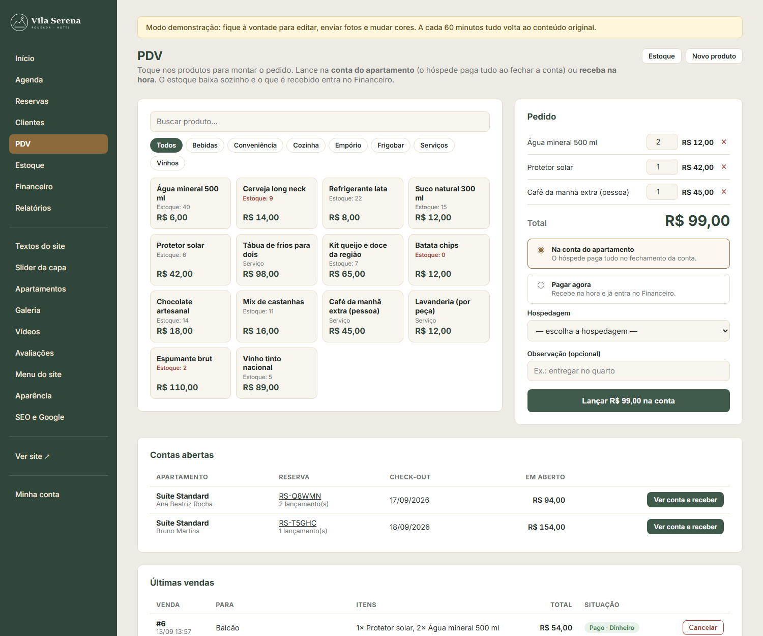Site para pousadas e hotéis com painel completo
