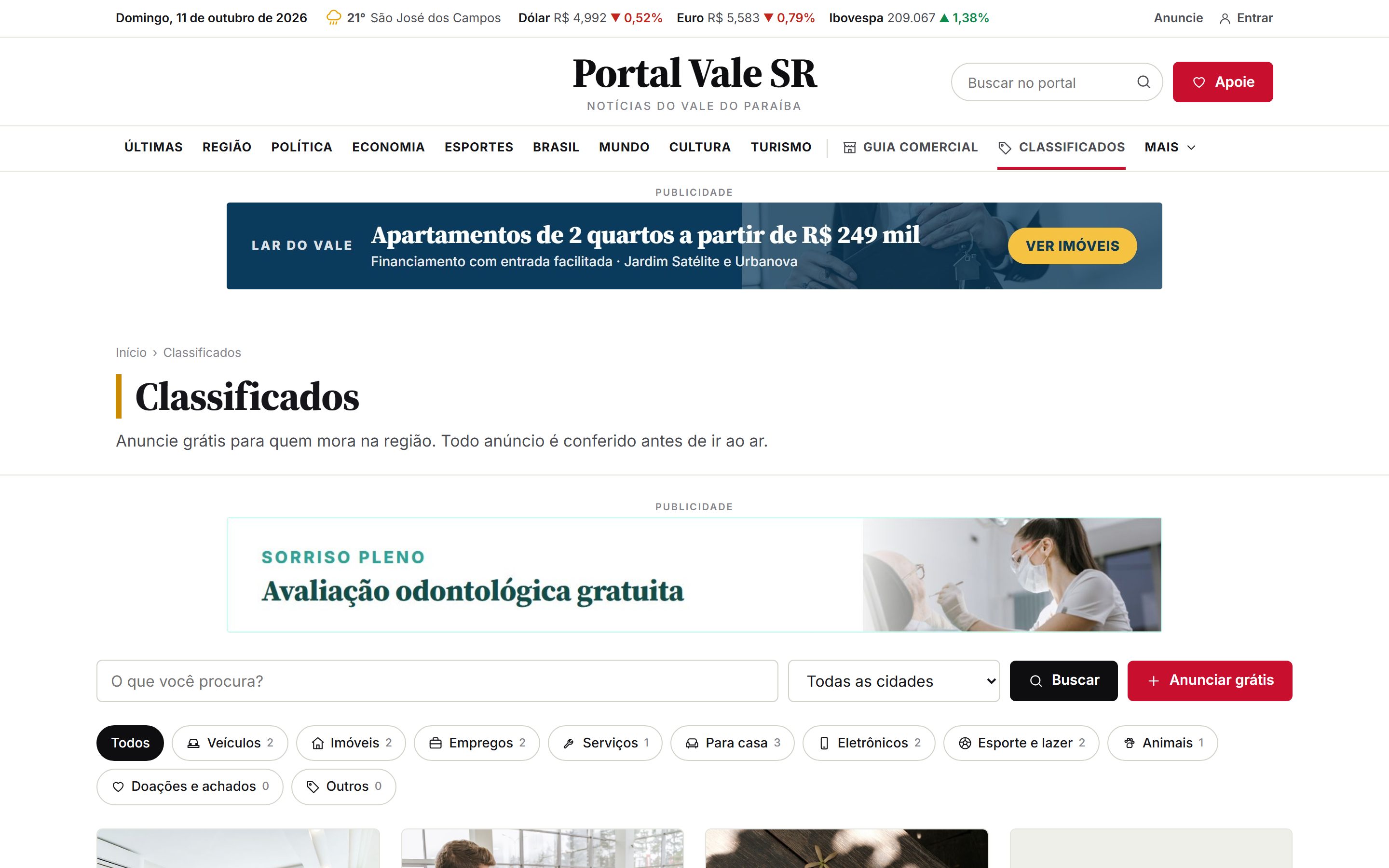 Classificados grátis dos leitores