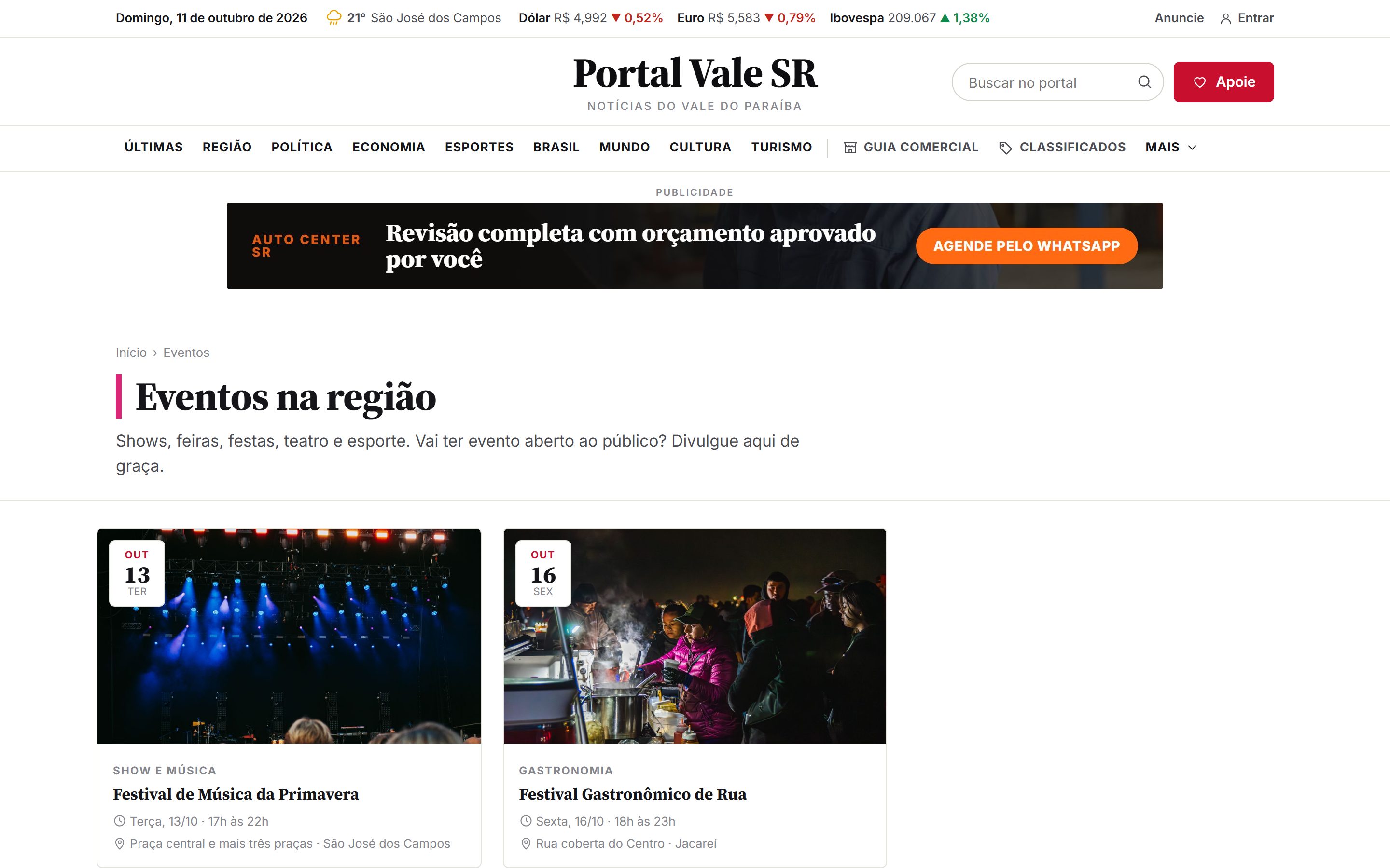 Agenda de eventos da região