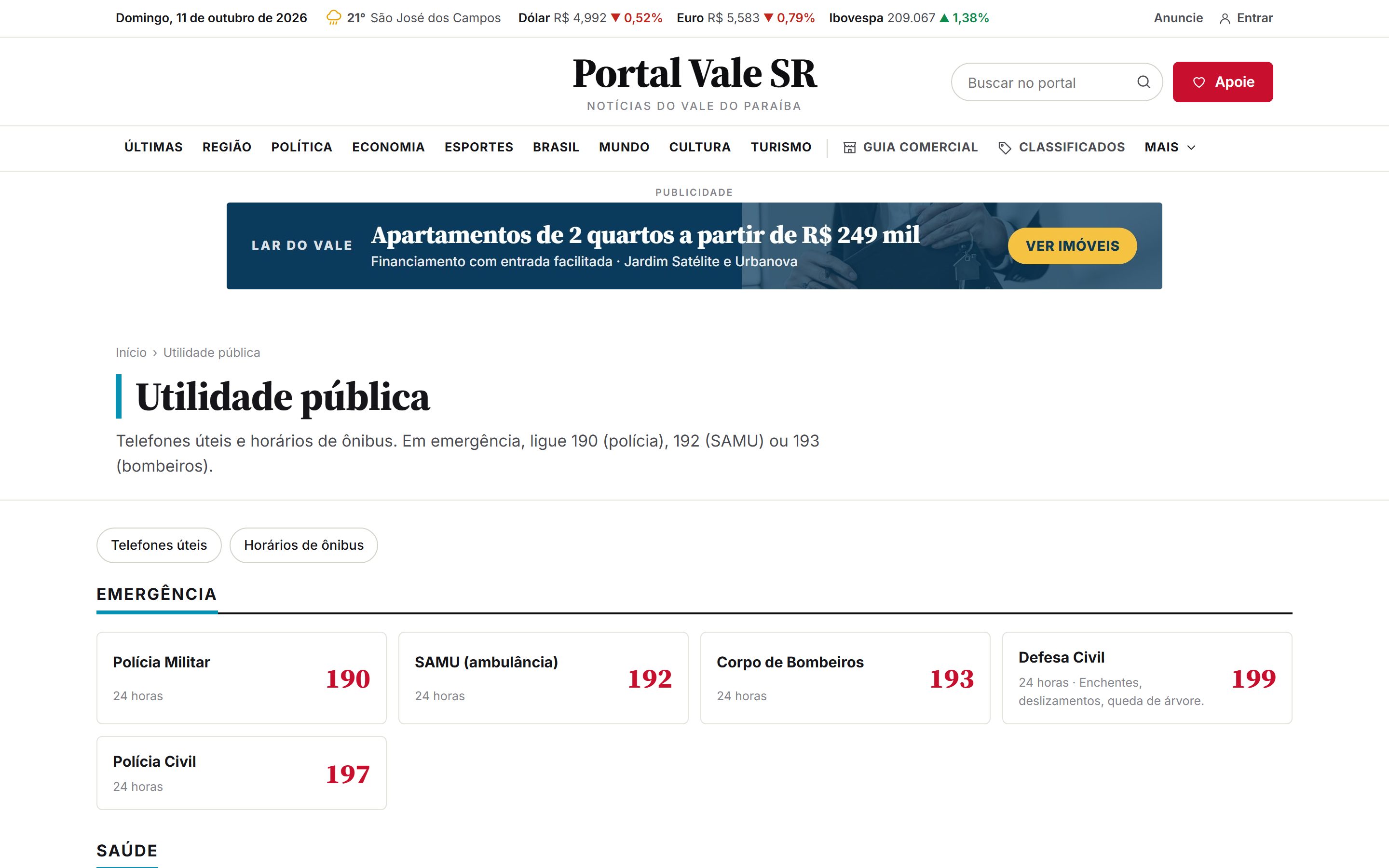 Utilidade pública: telefones e horários de ônibus