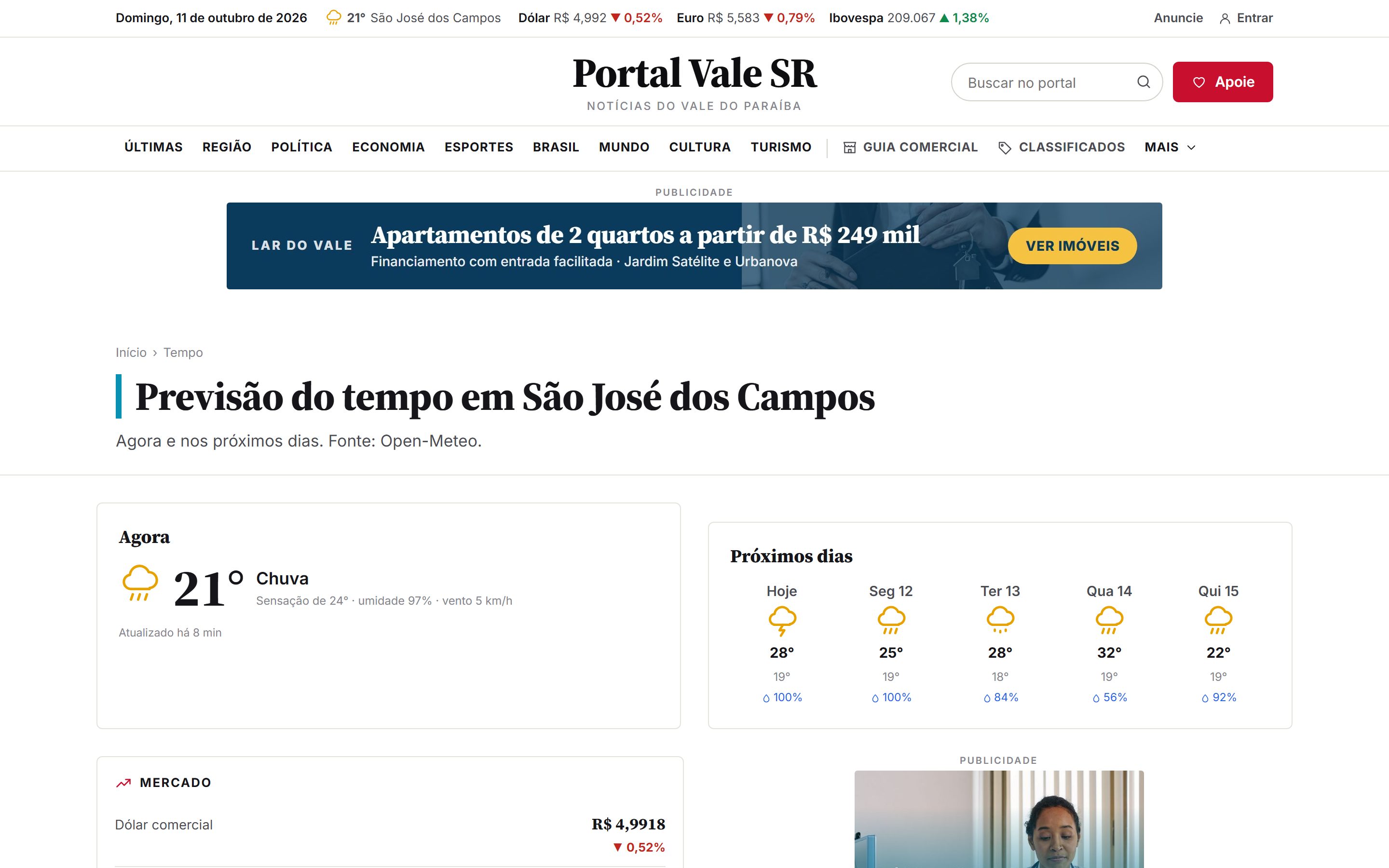 Previsão do tempo e cotações