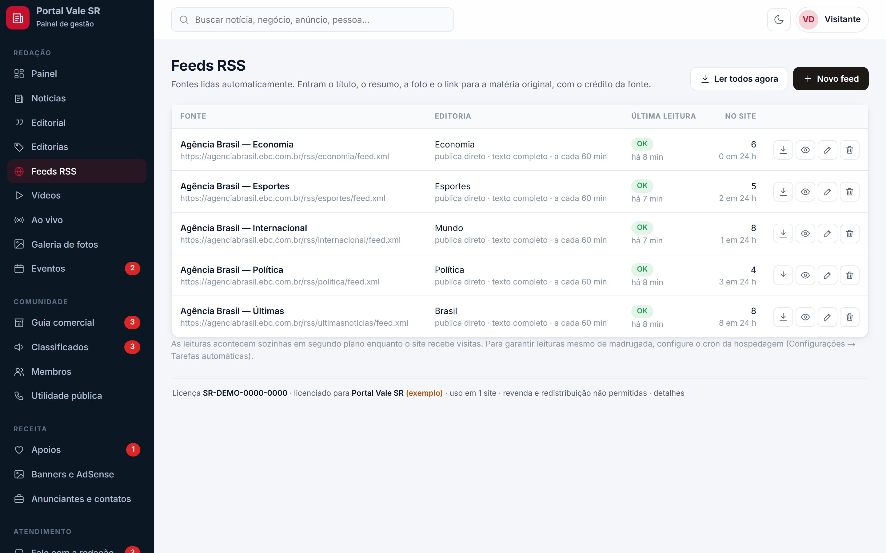 Feeds RSS com a última leitura de cada um